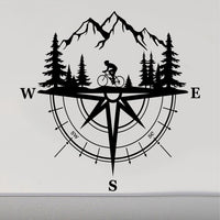 Compass Vinyl Decal with Cyclist Inside - Adventure Sticker for Campers, RVs, and Trailers CP01