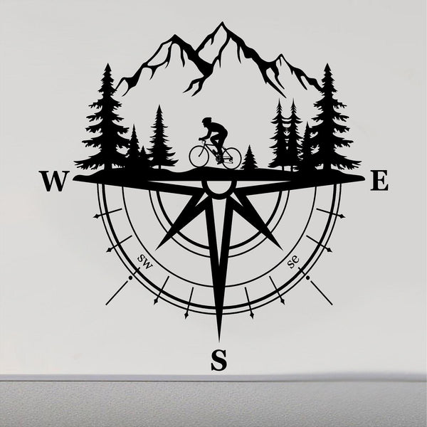 Compass Vinyl Decal with Cyclist Inside - Adventure Sticker for Campers, RVs, and Trailers CP01