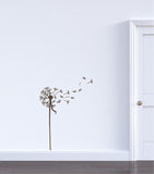 Dandelion Seeds Wall Decal WQD110 - a tall dandelion with its seeds lifting off and drifting away on the breeze, matte vinyl wall decal - Sticker Chef