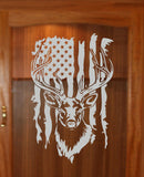 Etched Vinyl Decal – Deer USA Flag Design for Gun Cabinets DF03