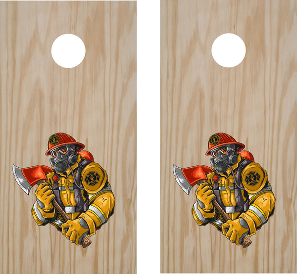 StickerChef Printed Firefighter with Axe Cornhole Decal Set – Full-Color (Set of 2)