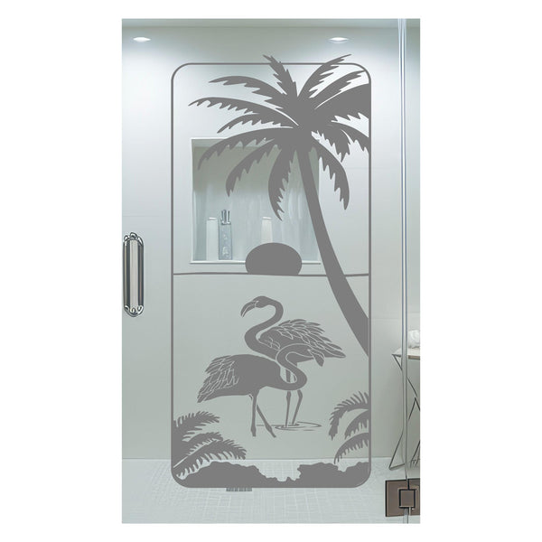 Flamingos & Palm Tree Etched Vinyl Decal for Shower Doors - 24" x 52"