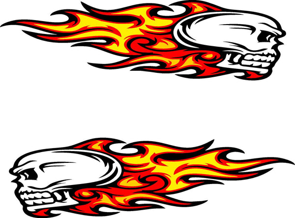 Flaming Skull Golf Cart Decals - Hot Rod Flame Graphics Kit 16" x 4.5" with Squeegee