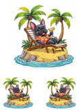Beach French Bulldog on Island Sticker Set - Golf Cart Decals 8" & 4" 3-Piece
