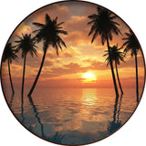 Palm Lagoon Reflection Decal TPS113 - palm trees standing in a still lagoon, round printed RV decal - Sticker Chef