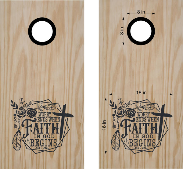 Religious Cornhole Decals - Faith Over Worry (Set of 2)