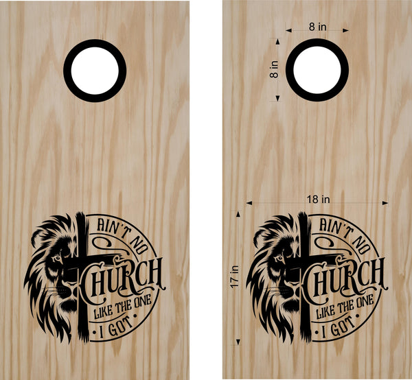 "Ain't No Church Like The One I Got" Cornhole Decals (Set of 2)