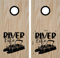 Pontoon Boat River Life Cornhole Board Vinyl Decal Sticker 03