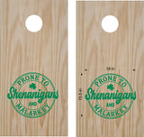 "Prone to Shenanigans" Cornhole Decals - Set of 2