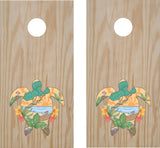 StickerChef Printed Sea Turtle Beach Scene Cornhole Decal Set – Full-Color (Set of 2)