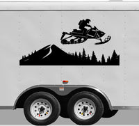 Snowmobile Racing Trailer Decals - Scenic Trees & Mountain Landscape Stickers SN02