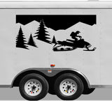 Snowmobile Racing Trailer Decals - Scenic Trees & Mountain Landscape Stickers SN03