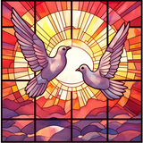 Dove Stained Glass Cling SGC119 - doves in a sunburst printed stained glass window cling - Sticker Chef