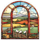 Countryside Arch Window Cling SGC123 - countryside through an arched window printed stained glass window cling - Sticker Chef