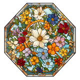 Floral Octagon Window Cling SGC107 - floral bouquet printed stained glass window cling - Sticker Chef