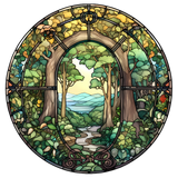 Forest Path Window Cling SGC126 - forest path archway printed stained glass window cling - Sticker Chef