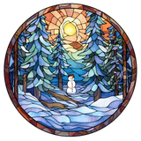 Winter Snowman Window Cling SGC127 - snowman in a winter forest printed stained glass window cling - Sticker Chef
