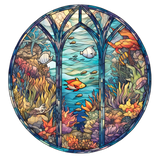 Ocean Reef Window Cling SGC129 - ocean reef with fish printed stained glass window cling - Sticker Chef