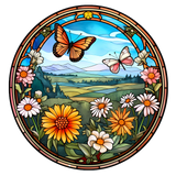 Butterfly Stained Glass Cling SGC130 - butterfly and wildflowers printed stained glass window cling - Sticker Chef