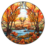 Autumn Deer Window Cling SGC112 - deer in an autumn forest printed stained glass window cling - Sticker Chef