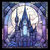 Castle Stained Glass Cling SGC113 - moonlit castle printed stained glass window cling - Sticker Chef