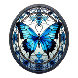 Blue Butterfly Oval Cling SGC249 - blue swallowtail butterfly printed stained glass window cling - Sticker Chef