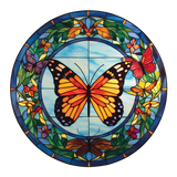 Monarch Wreath Window Cling SGC252 - monarch wreath printed stained glass window cling - Sticker Chef