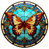 Turquoise Monarch Window Cling SGC253 - turquoise monarch printed stained glass window cling - Sticker Chef