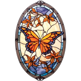 Autumn Butterfly Oval Cling SGC254 - autumn butterfly printed stained glass window cling - Sticker Chef