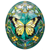 Yellow Swallowtail Oval Cling SGC255 - yellow swallowtail printed stained glass window cling - Sticker Chef