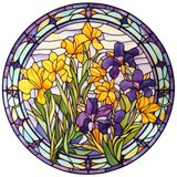 Yellow Iris Window Cling SGC179 - yellow and purple irises printed stained glass window cling - Sticker Chef