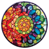 Rainbow Mandala Window Cling SGC193 - rainbow floral mandala printed stained glass window cling - Sticker Chef