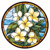 White Plumeria Window Cling SGC202 - white plumeria printed stained glass window cling - Sticker Chef