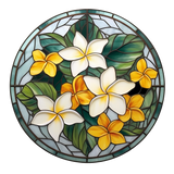 Yellow Plumeria Window Cling SGC204 - yellow and white plumeria printed stained glass window cling - Sticker Chef
