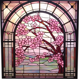 Cherry Blossom Window Cling SGC208 - cherry blossom tree printed stained glass window cling - Sticker Chef