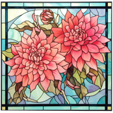 Pink Dahlia Window Cling SGC209 - pink dahlias printed stained glass window cling - Sticker Chef