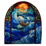 Calming Storm Window Cling SGC145 - boat in the storm printed stained glass window cling - Sticker Chef