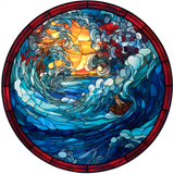 Stormy Sea Window Cling SGC146 - boat on a stormy sea printed stained glass window cling - Sticker Chef