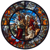 Bible Crowd Window Cling SGC152 - biblical crowd scene printed stained glass window cling - Sticker Chef