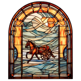 Heavenly Chariot Window Cling SGC156 - horse and chariot printed stained glass window cling - Sticker Chef