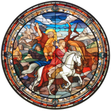 White Horse Rider Cling SGC167 - rider on a white horse printed stained glass window cling - Sticker Chef