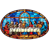 Oval Last Supper Cling SGC172 - Last Supper oval printed stained glass window cling - Sticker Chef