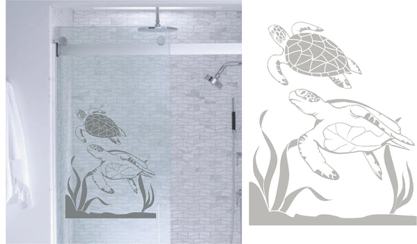 Sea Turtles Etched Shower Doors Vinyl