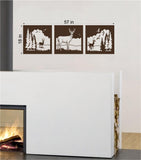 Deer Woods Wall Panels WPS125 - a buck in the pines, a buck standing in a meadow, and a doe by the mountains and trees, cut into 3 square panels, matte vinyl wall decal - Sticker Chef