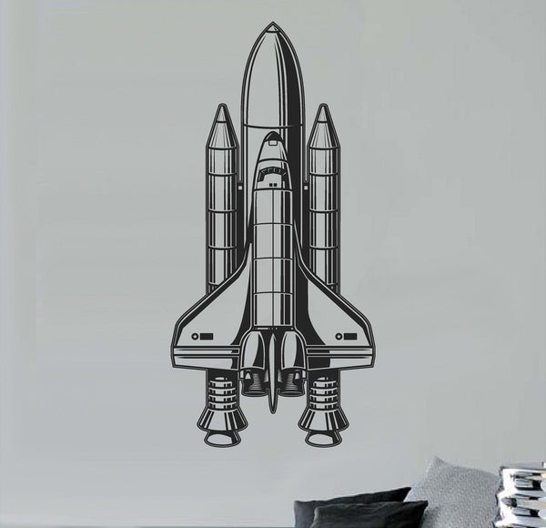 Space Rocket Wall Decal - Matte Black Vinyl