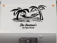 Beach Hammock with Palm Tree Scene RV Camper Decal Sticker