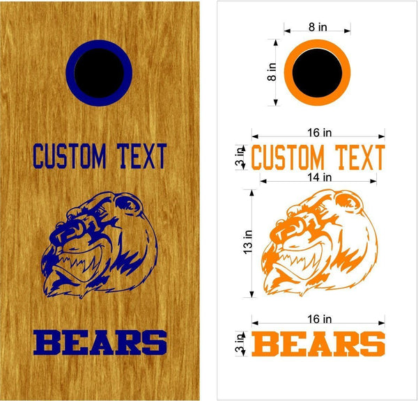 Bears Football School Mascot Vinyl Decal Sticker for Cornhole Boards - MA02b