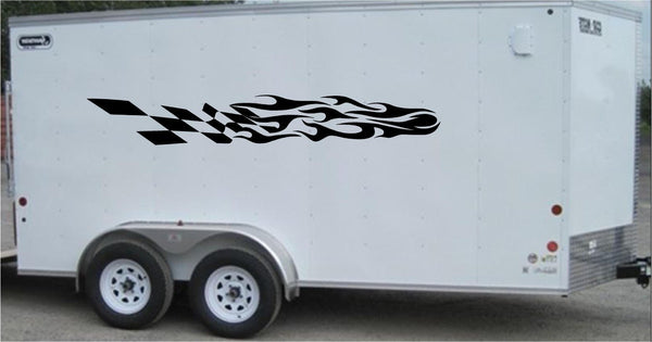 Checkered Racing Stripe Vinyl Trailer Decal - Stylish Car and Trailer Sticker - CF026