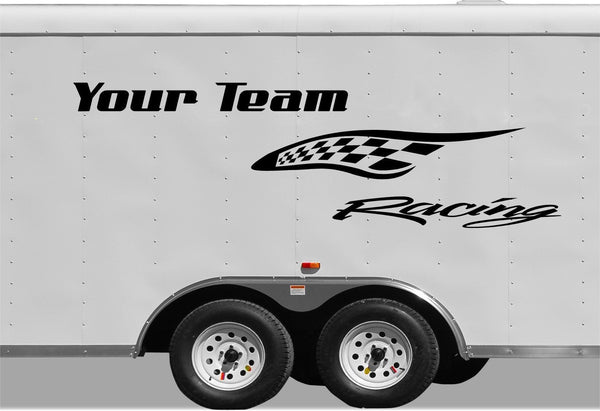 Checkered Racing Stripe Trailer Decal Vinyl Decal Custom Text Trailer Sticker CF103