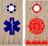 Firefighter  EMT Themed Cornhole Board Decals - Durable Stickers for Sports Enthusiasts